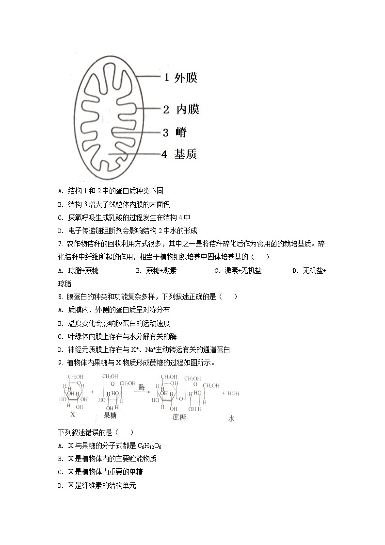 2022年1月新高考浙江省生物高考真题（原卷版）02