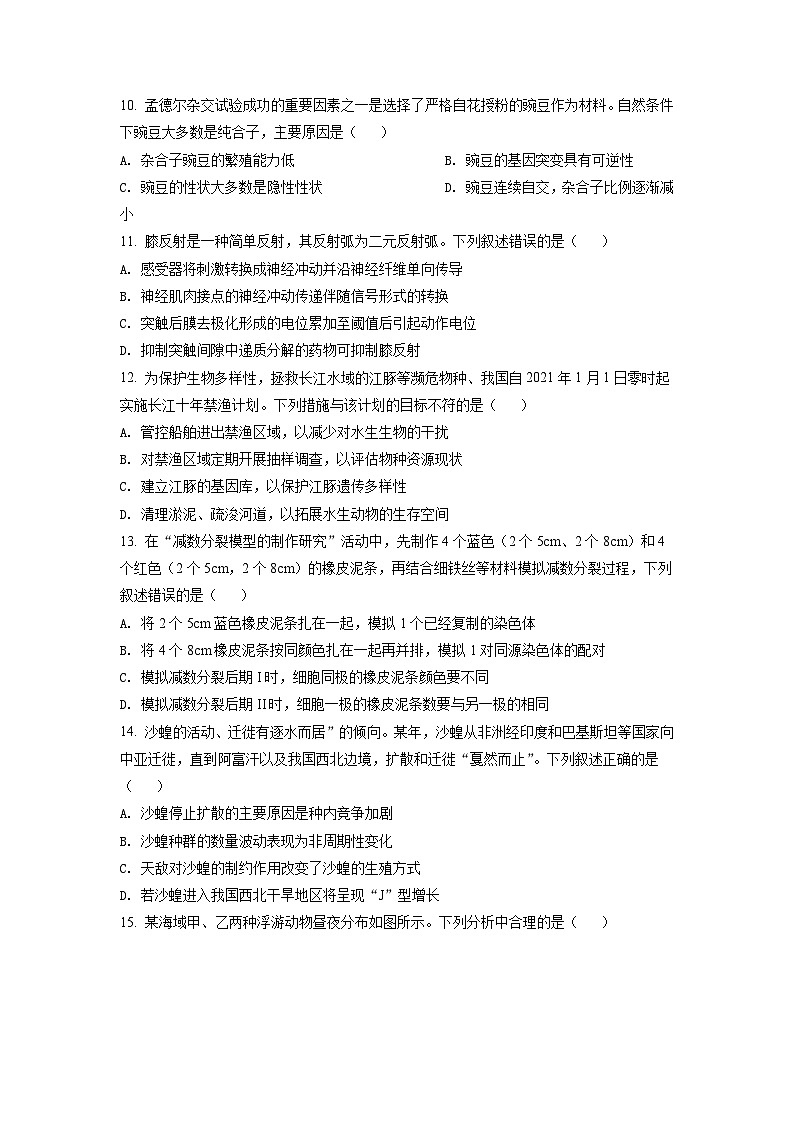 2022年1月新高考浙江省生物高考真题（原卷版）03