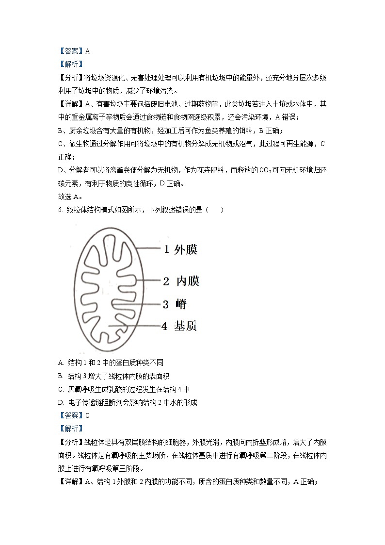 2022年1月新高考浙江省生物高考真题（解析版）03
