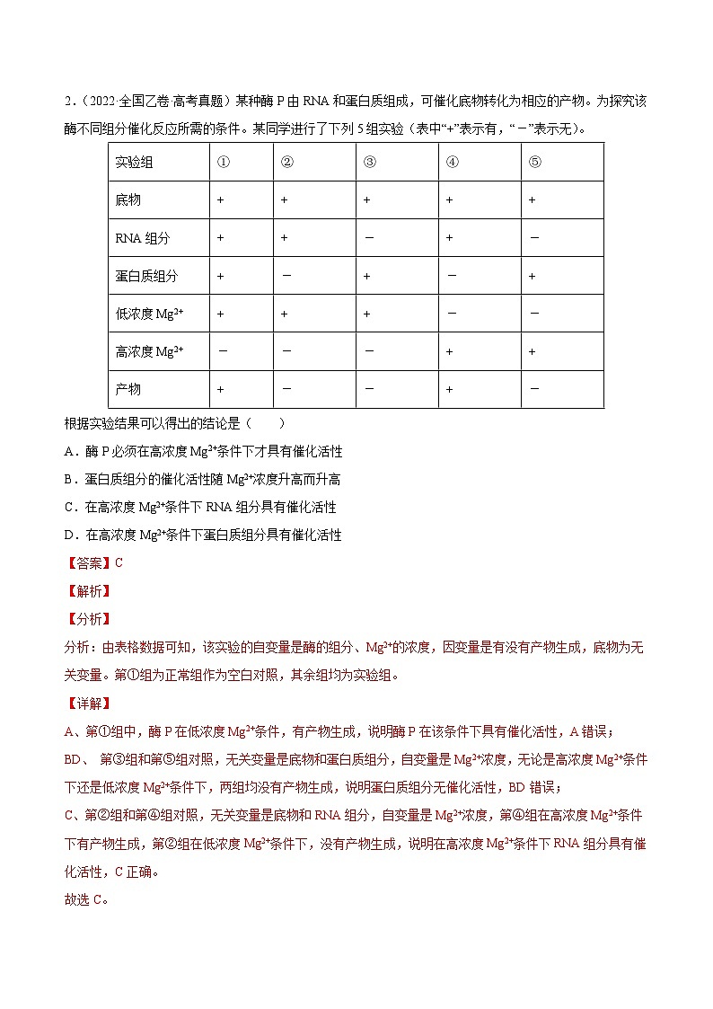 十年(13-22)高考生物分项汇编专题02 细胞的物质运输、酶与ATP（含解析）02