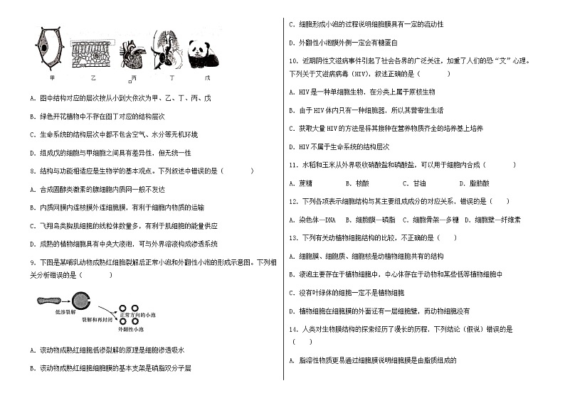 2022-2023学年天津市八校联考高一上学期期中考试生物试卷第2页