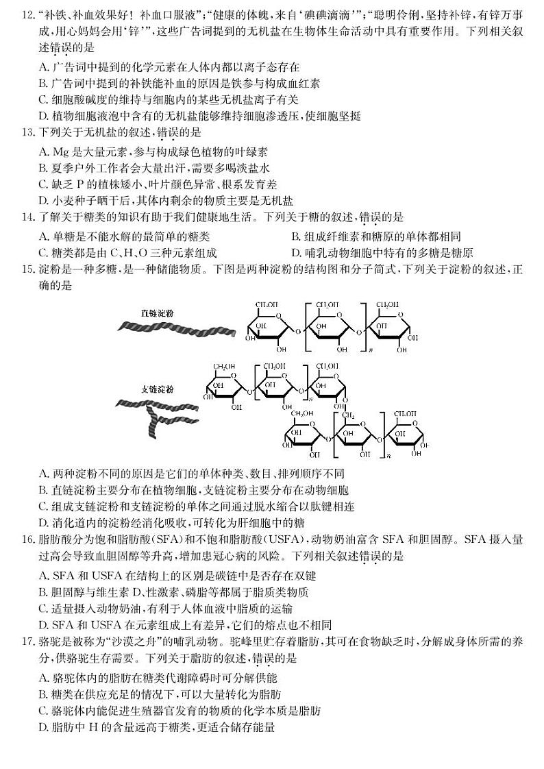 2022-2023学年河南省学校联盟高一上学期高一期中生物试题PDF版03