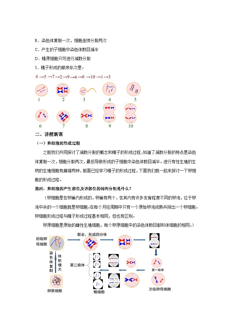 生物人教版高中必修2 第1节减数分裂和受精作用第2课时示范教案102