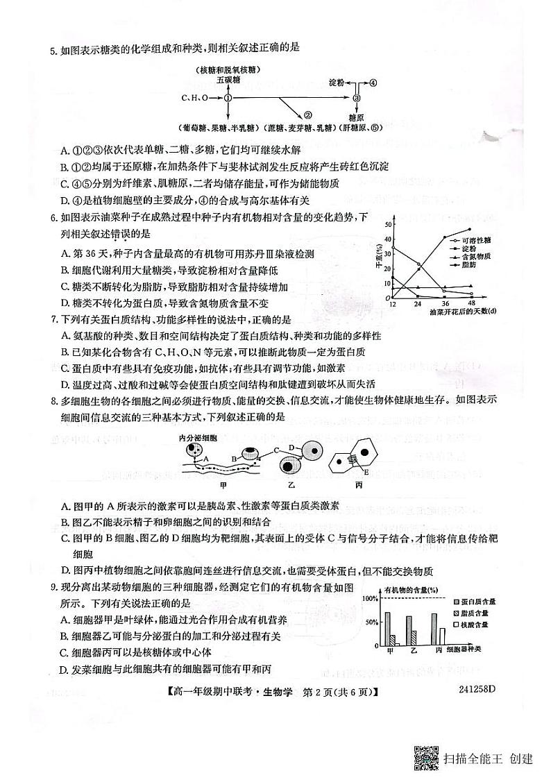 河北省保定市六校联盟2023-2024学年高一上学期11月期中生物学试题第2页