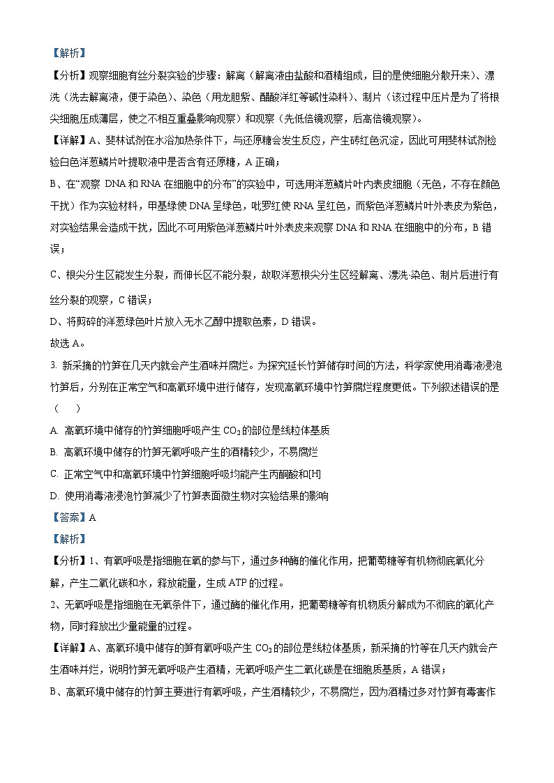 四川省宜宾市第四中学2023-2024学年高三生物上学期第二次月考试题（Word版附解析）02