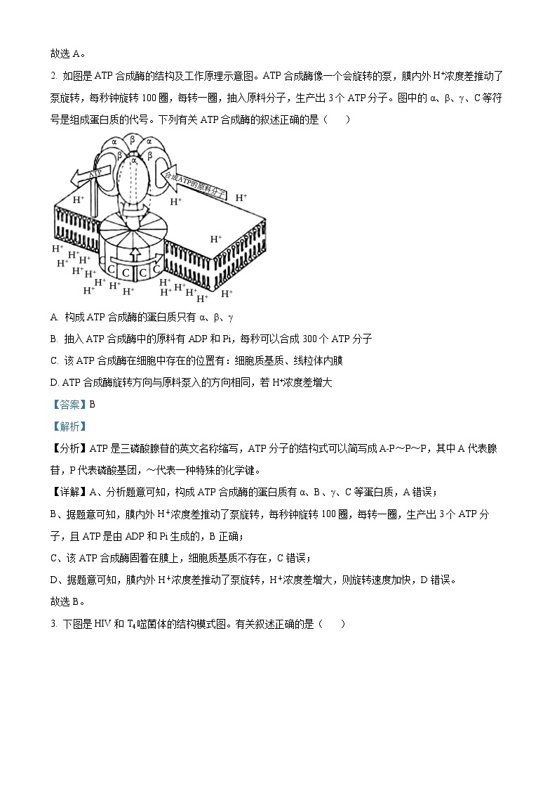 重庆市南开中学2023-2024学年高三生物上学期第三次质量检测试题（Word版附解析）02