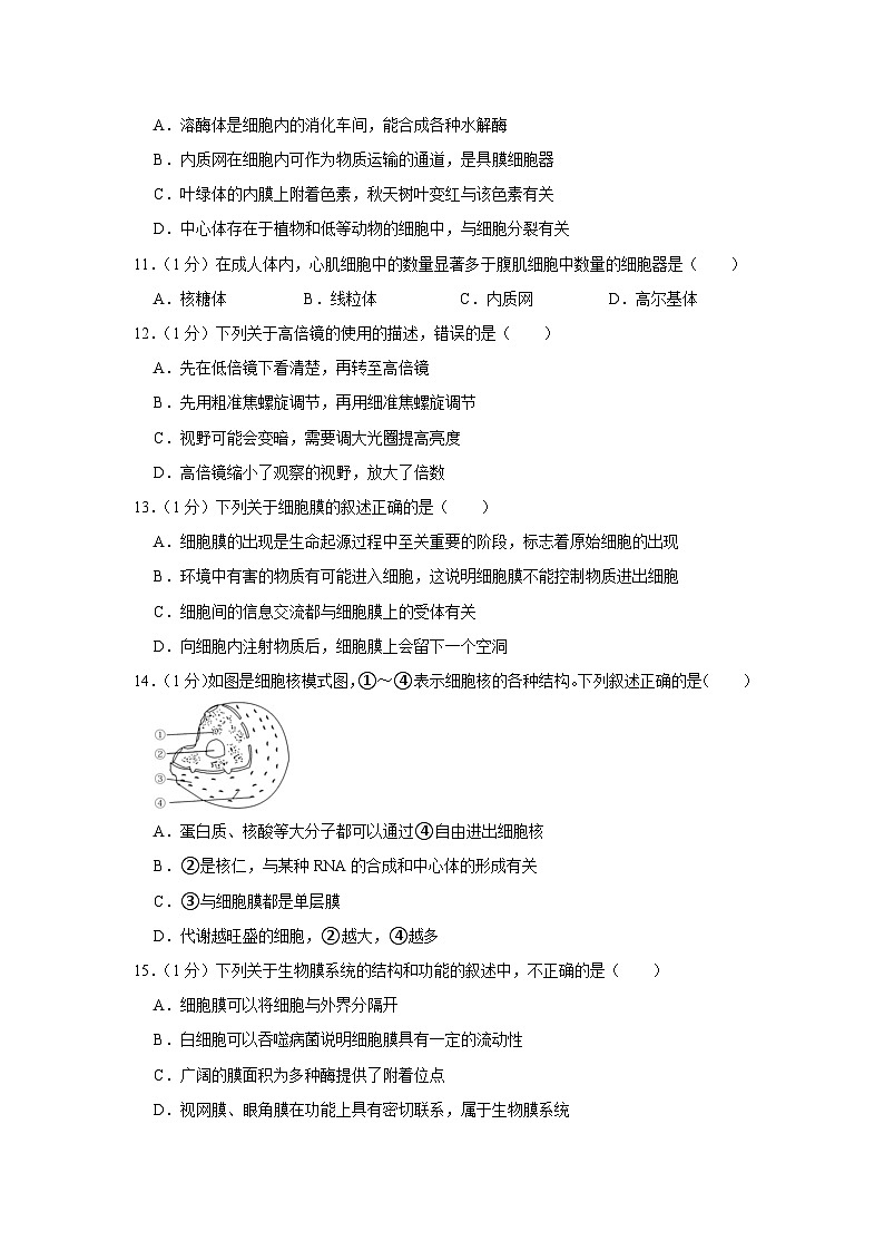 黑龙江省哈尔滨市第三中学校2023-2024学年高一上学期期中生物试卷03