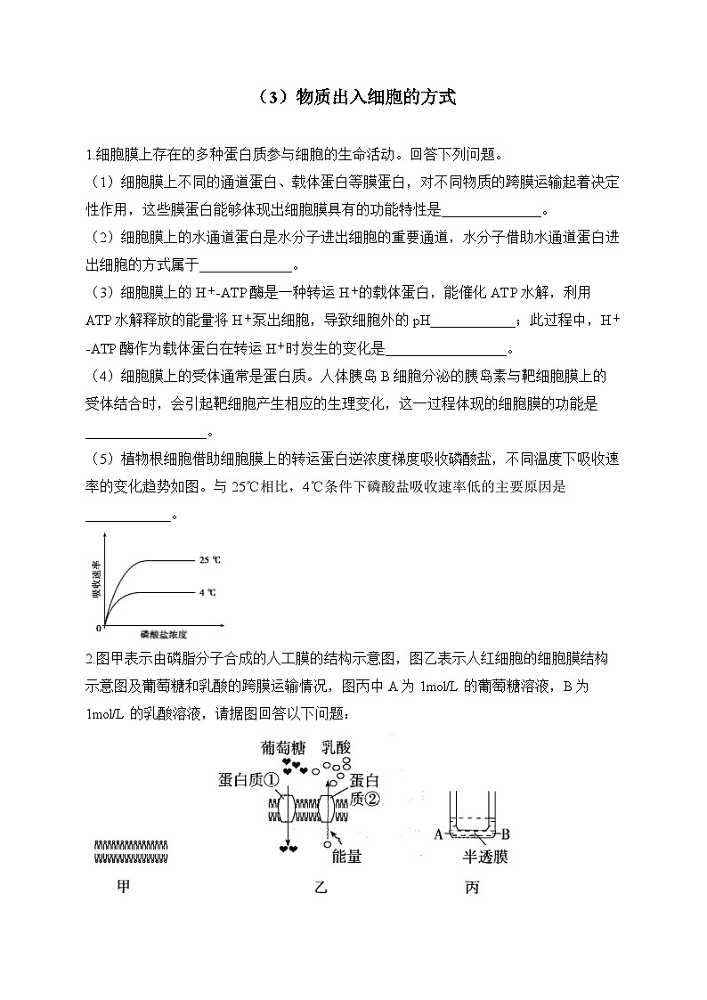 2024届高考生物一轮复习大题专练【配套新教材】（3）物质出入细胞的方式第1页