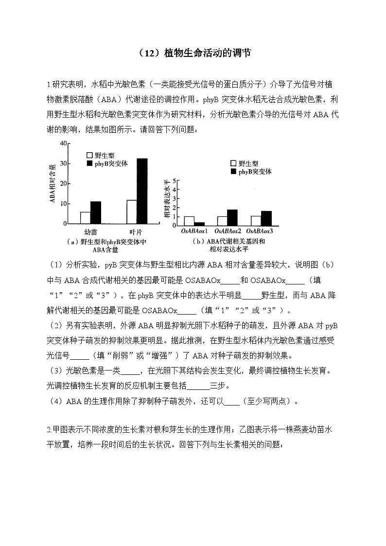 2024届高考生物一轮复习大题专练【配套新教材】（12）植物生命活动的调节第1页