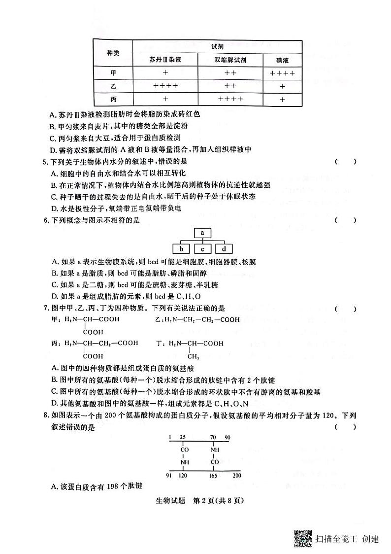 2023—2024学年河南省济源市高级中学高一上学期期中考试 生物试卷02