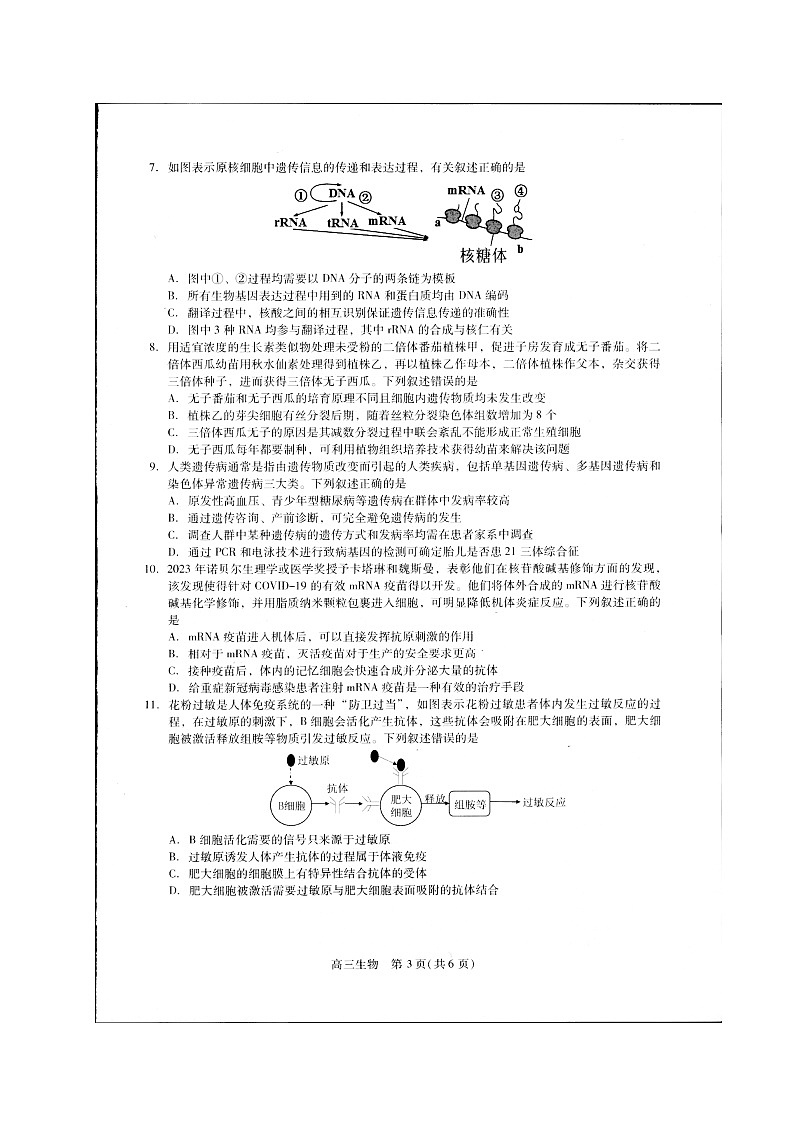 贵州省名校协作体2023-2024学年高三上学期联考（一）生物试卷03