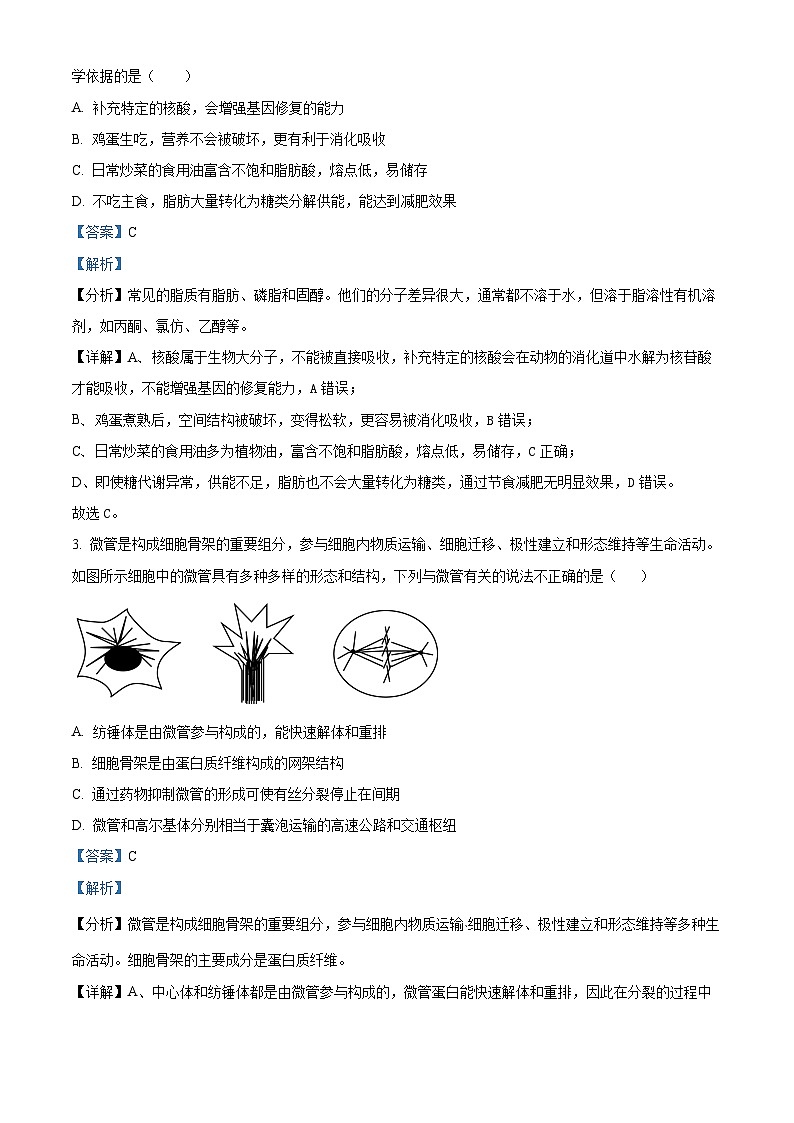 2024亳州蒙城县五校高三上学期11月期中联考生物试题含解析02