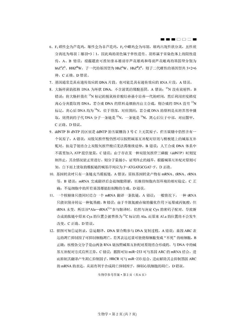 重庆市巴蜀中学校2023-2024学年高三上学期适应性月考卷（四）生物答案第2页