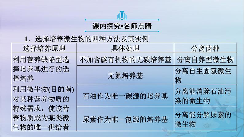 新教材适用2023_2024学年高中生物第1章发酵工程第2节微生物的培养技术及应用第2课时微生物的选择培养和计数课件新人教版选择性必修308