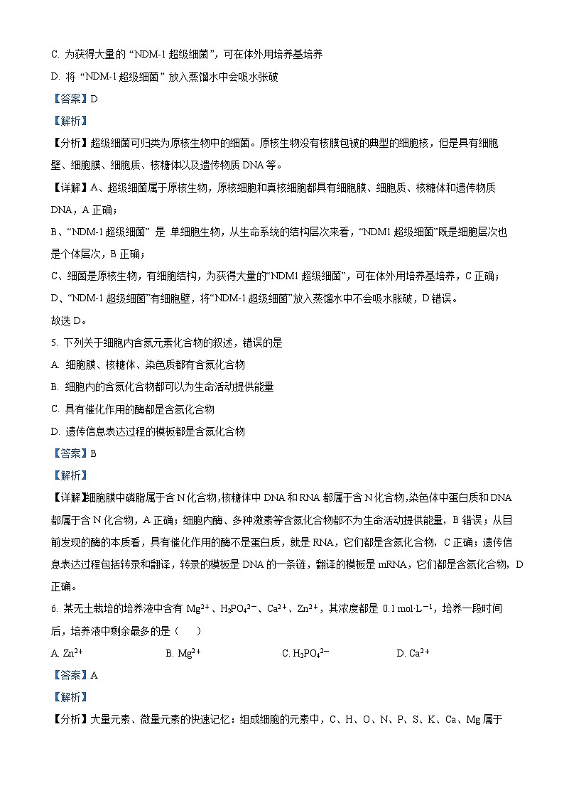 2024银川贺兰县景博中学高三上学期第一次月考生物试题含解析03