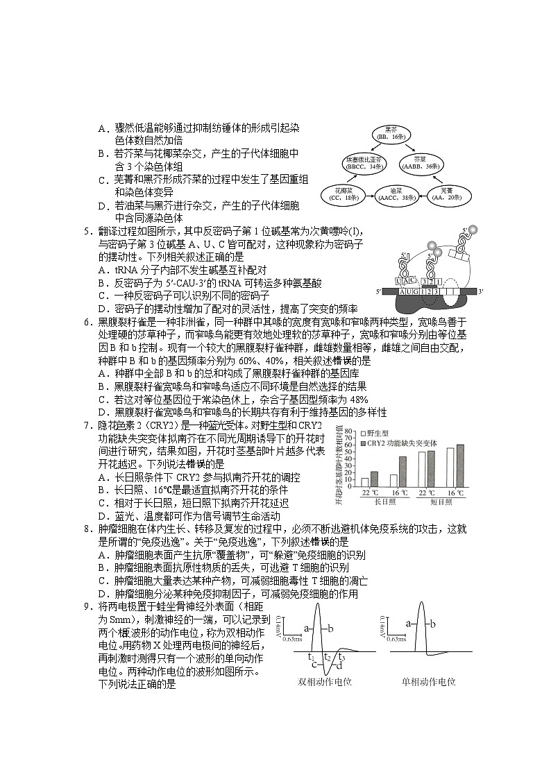 江苏省淮安、南通部分学校2023-2024学年高三上学期11月期中监测生物第2页
