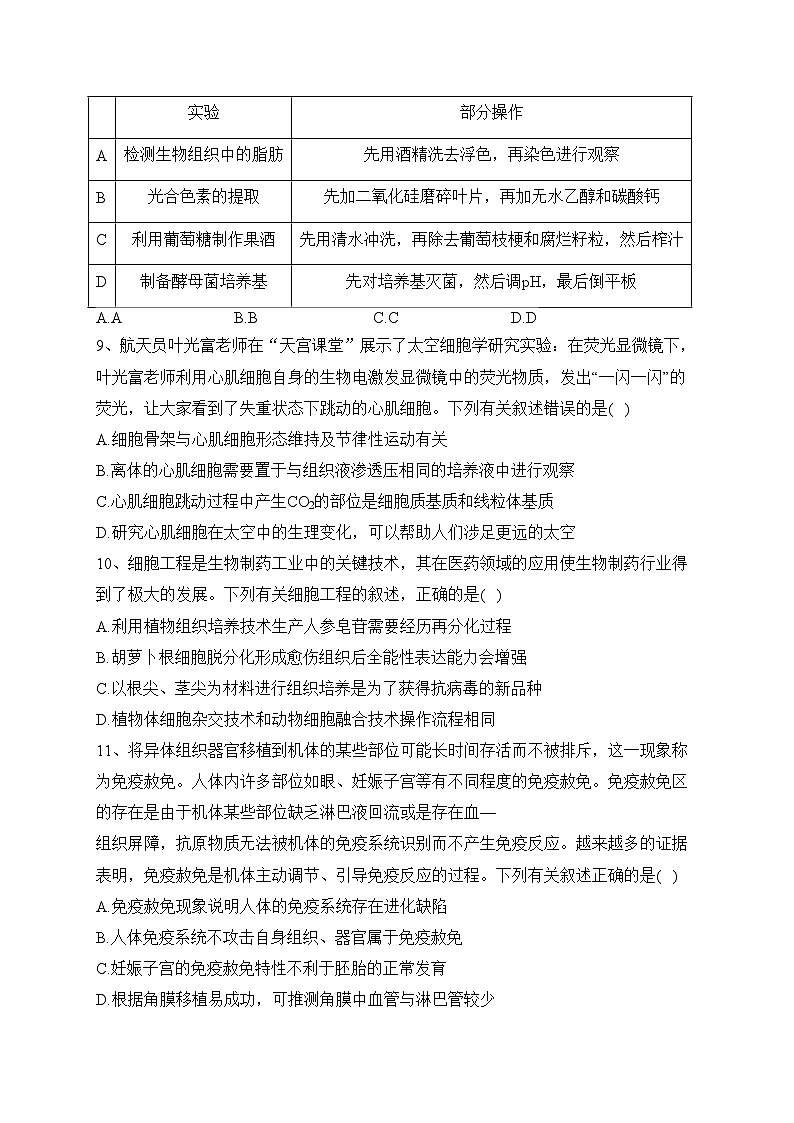 2023届海南省高三学业水平选择性考试模拟（一）生物试题(含答案)03