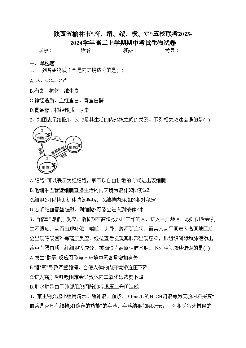 陕西省榆林市“府、靖、绥、横、定“五校联考2023-2024学年高二上学期期中考试生物试卷(含答案)01