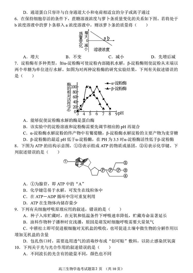 黑龙江省哈尔滨市第六中学2023-2024学年高三上学期期中考试生物试题02