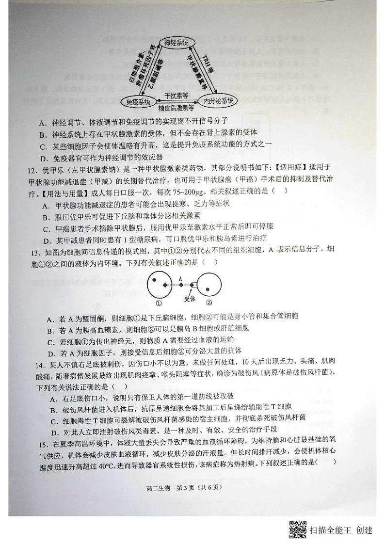 广西钦州市浦北县2023-2024学年高二上学期期中考试生物试题03