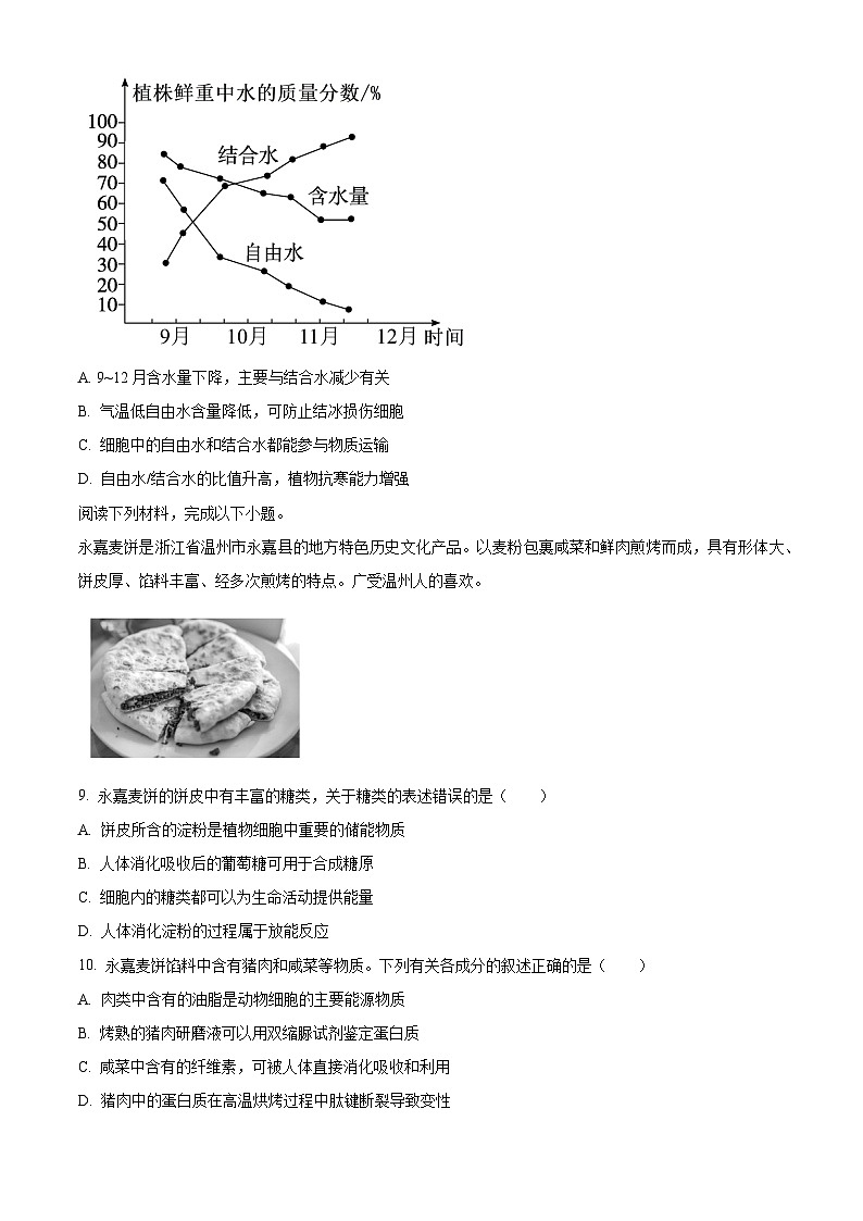 浙江省温州市新力量联盟2023-2024学年高一生物上学期期中联考试题（Word版附解析）03