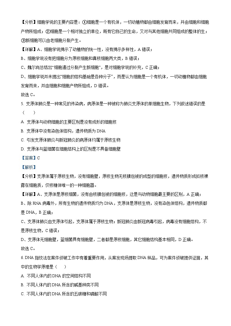 广东省华南师范大学附中2023-2024学年高一上学期期中生物试题（解析版）第3页