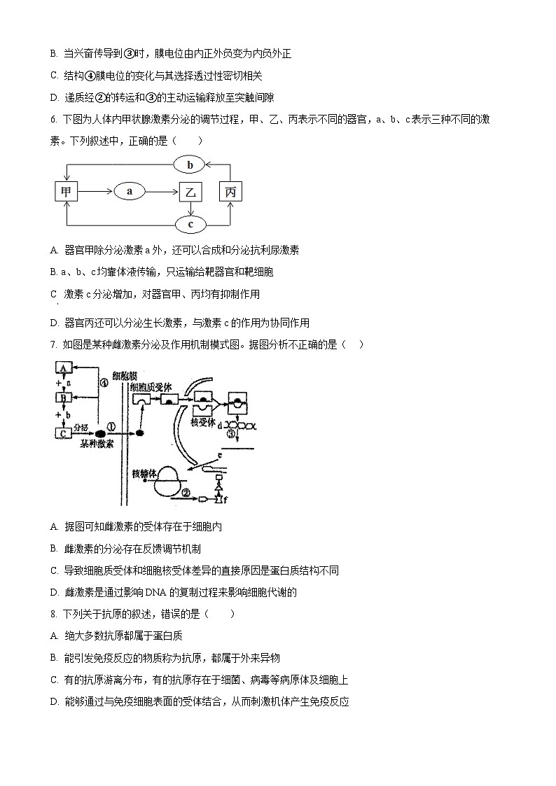 江苏省盐城市阜宁中学2023-2024学年高二上学期期中生物试题（原卷版）第2页