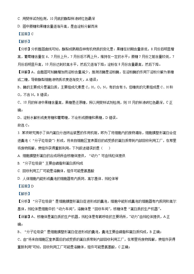 天津市北辰区2023-2024学年高三上学期第一次联考生物试题（Word版附解析）02