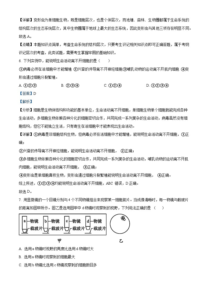 宁夏固原市第五中学2023-2024学年高一上学期9月月考生物试题（Word版附解析）03
