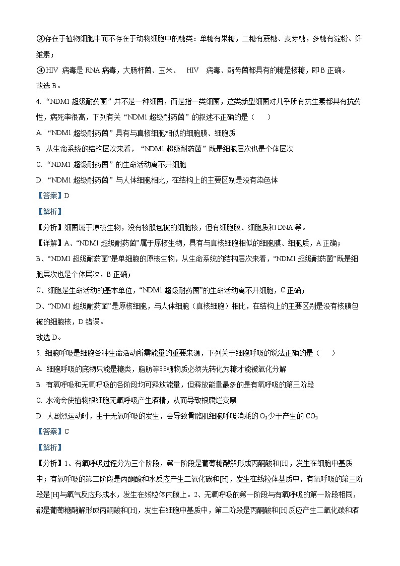 宁夏石嘴山市平罗中学2022-2023学年高三上学期期中生物试题（Word版附解析）第3页