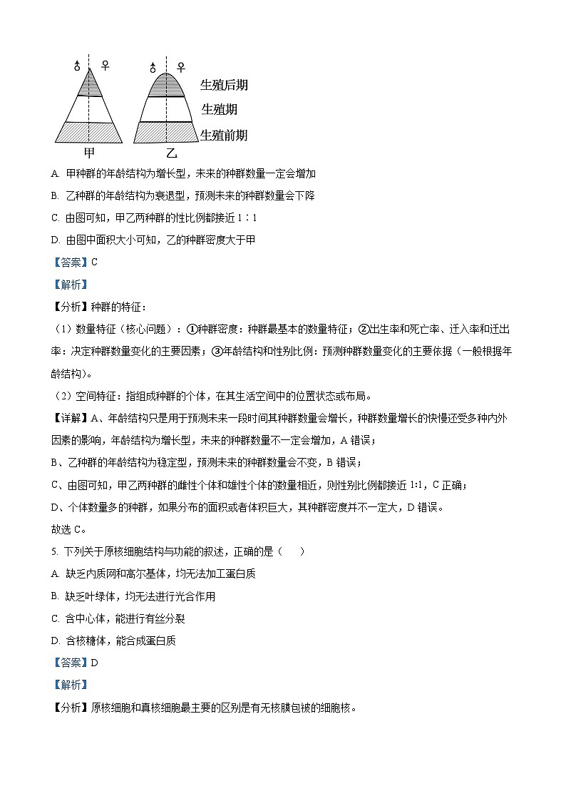 浙江省台州市2023-2024学年高三上学期一模（期中）生物试题（Word版附解析）03