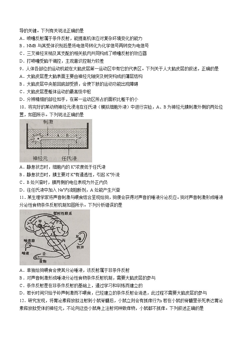 内蒙古呼和浩特市第一中学2023-2024学年高二上学期期中生物试题（Word版附答案）第3页