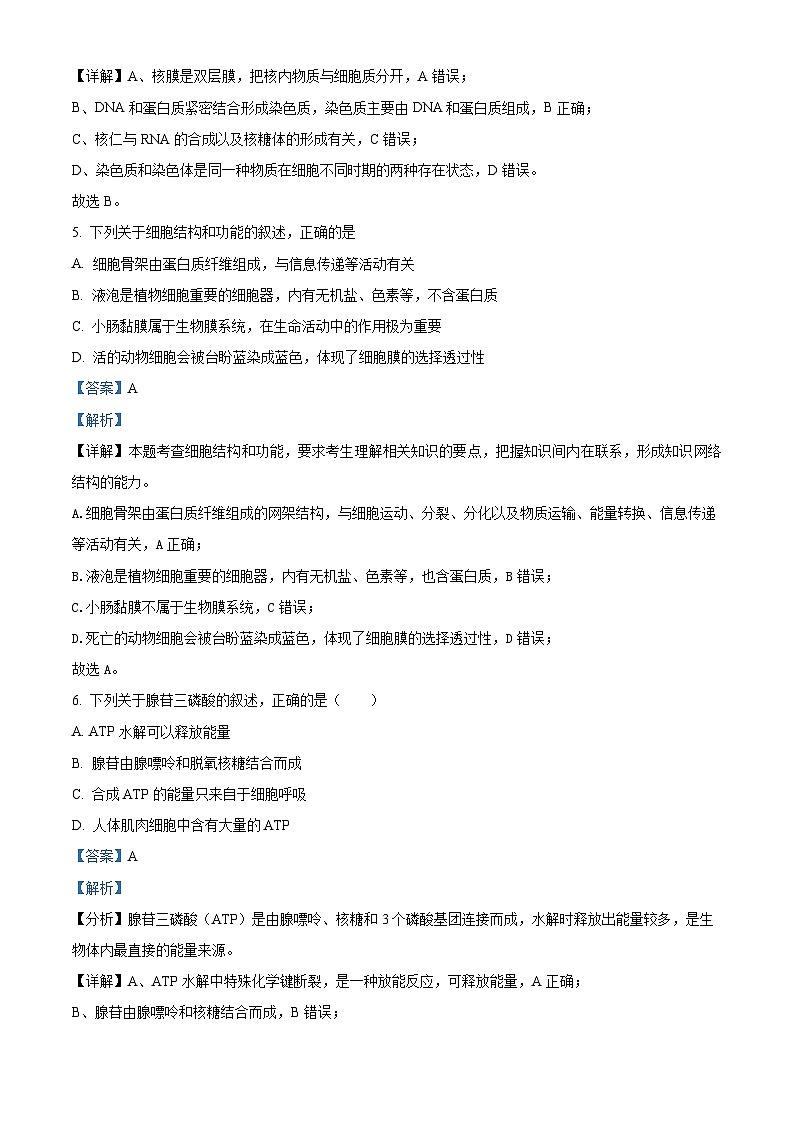宁夏石嘴山市第三中学2022-2023学年高一上学期第二次月考生物试题（Word版附解析）03