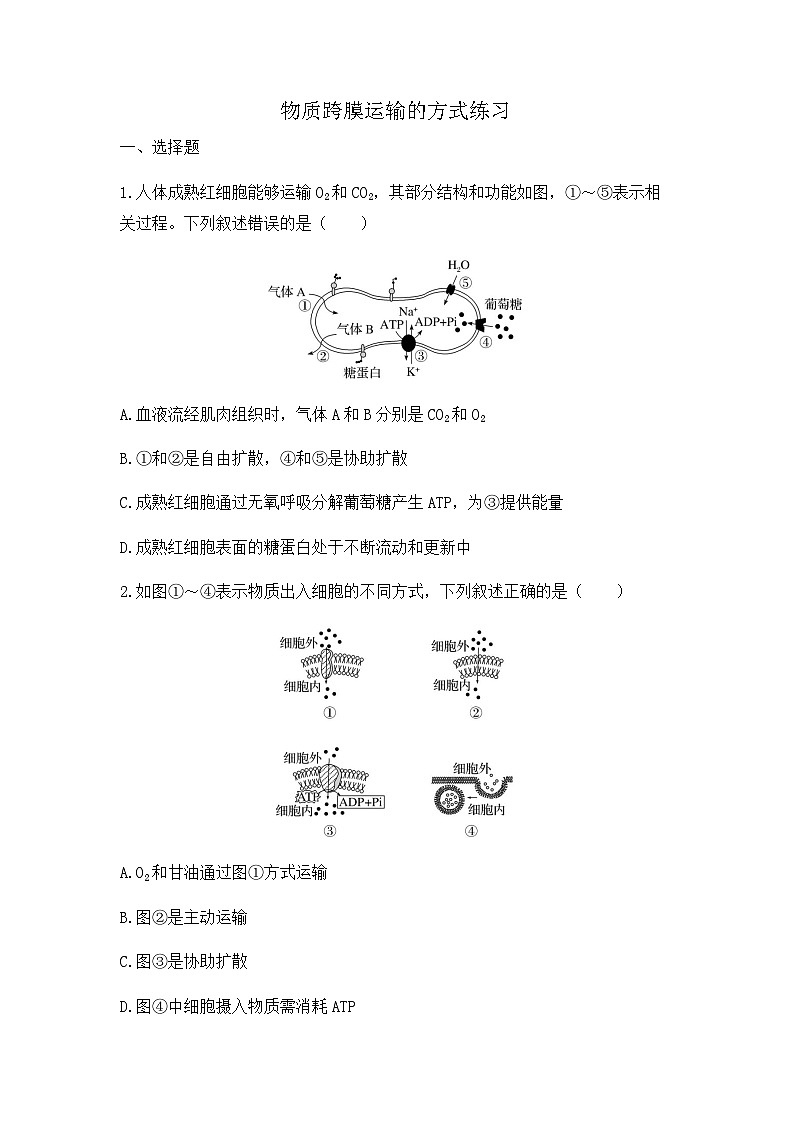 2024届高三生物一轮复习（老教材）基础练习：物质跨膜运输的方式第1页