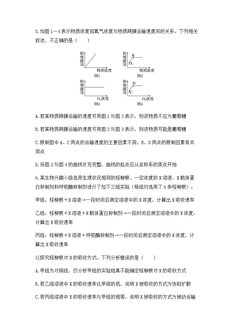 2024届高三生物一轮复习（老教材）基础练习：物质跨膜运输的方式第3页