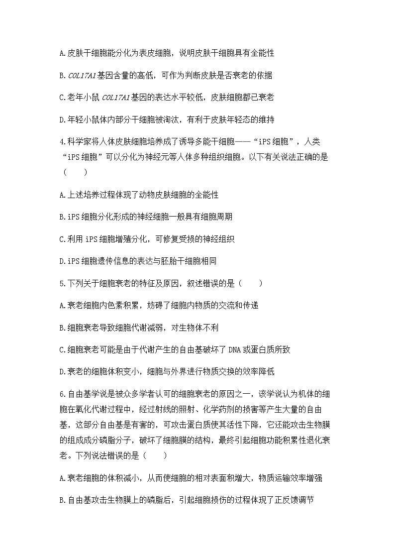 2024届高三生物一轮复习（老教材）基础练习：细胞的分化、衰老、凋亡和癌变第2页