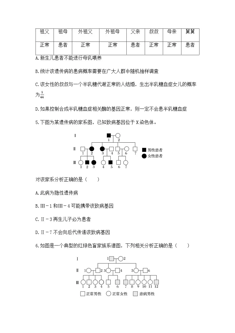 2024届高三生物一轮复习（老教材）基础练习：遗传系谱图分析与人类遗传病第2页