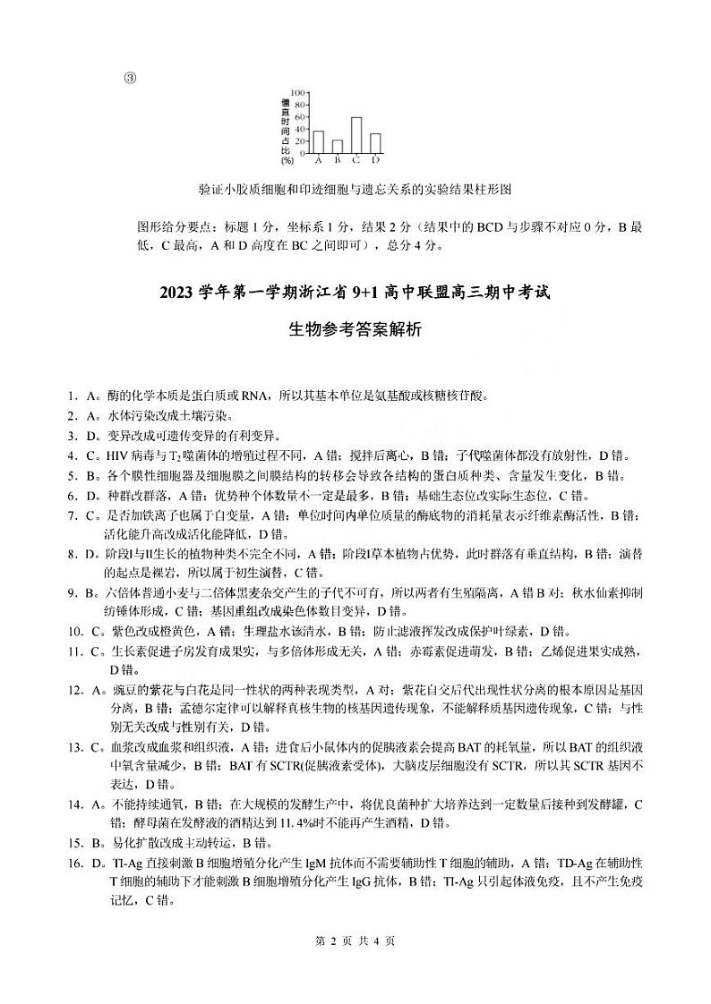 2024届浙江省9+1高中联盟高三年级期中考试-生物02