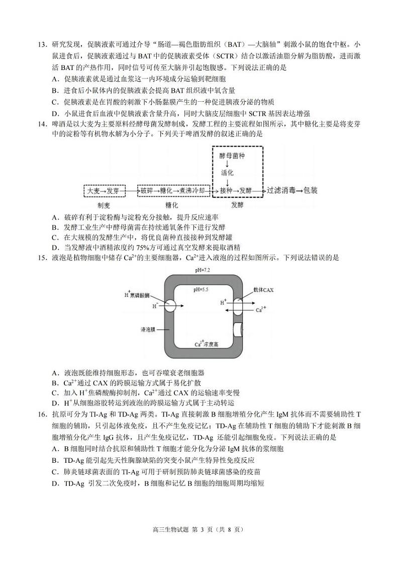 2024届浙江省9+1高中联盟高三年级期中考试-生物03