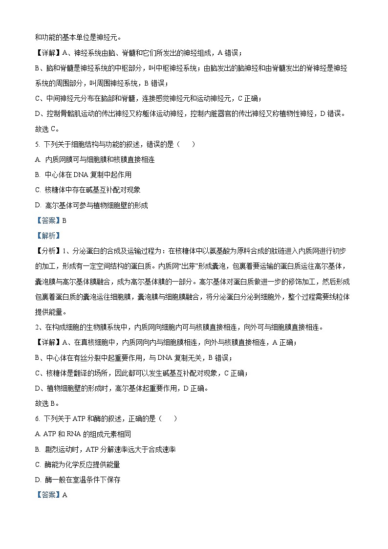 浙江省91高中联盟2023-2024学年高二上学期期中生物试题（Word版附解析）第3页