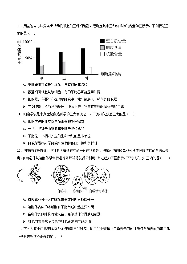 单元检测卷02 细胞的结构、功能和物质运输（原卷版 ）第3页
