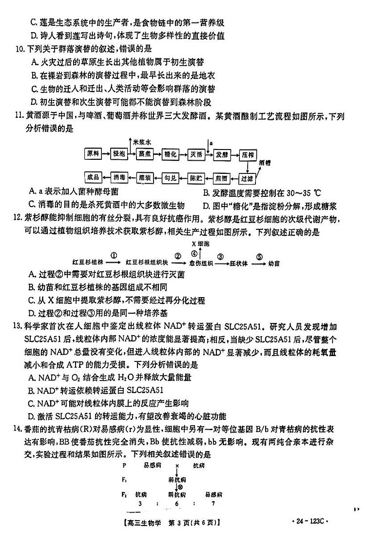 2024届广西通高中高三跨市联合适应性训练检测卷 生物试题及答案03