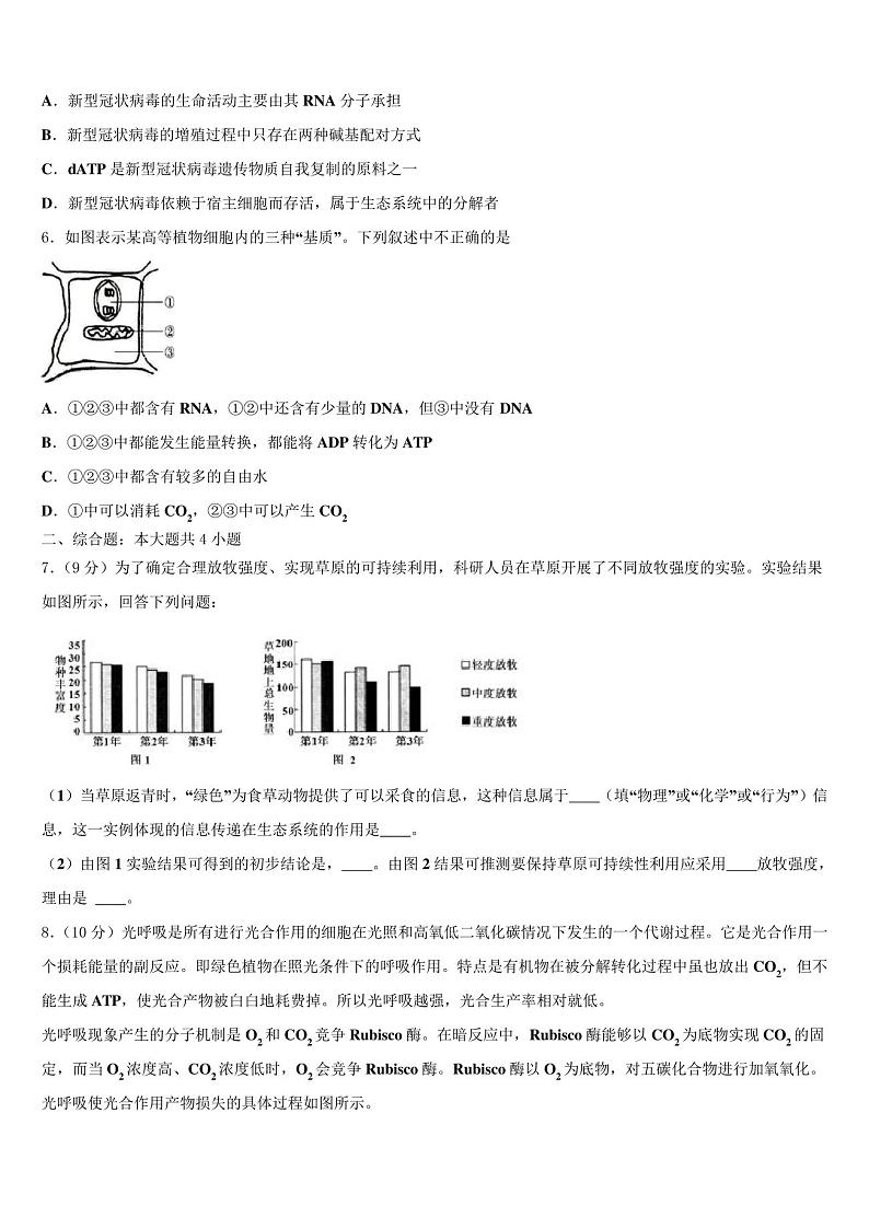陕西交大附中2023学年高三第一次模拟考试生物试卷(含解析)02