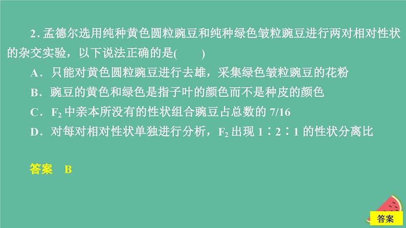 2023年新教材高中生物第1章遗传因子的发现第2节孟德尔的豌豆杂交实验二第1课时两对相对性状的杂交实验过程解释和验证课时精练课件新人教版必修2第4页