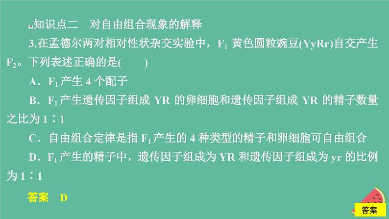 2023年新教材高中生物第1章遗传因子的发现第2节孟德尔的豌豆杂交实验二第1课时两对相对性状的杂交实验过程解释和验证课时精练课件新人教版必修2第6页