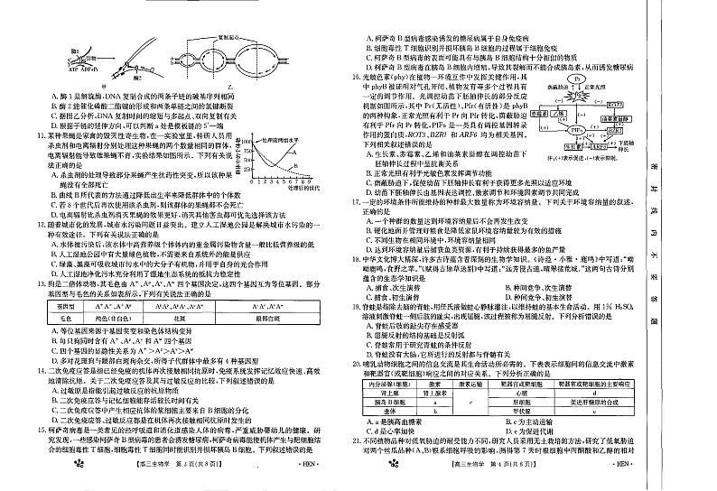 河南省部分重点中学2023-2024学年上学期高三11月大联考 生物试卷及参考答案02