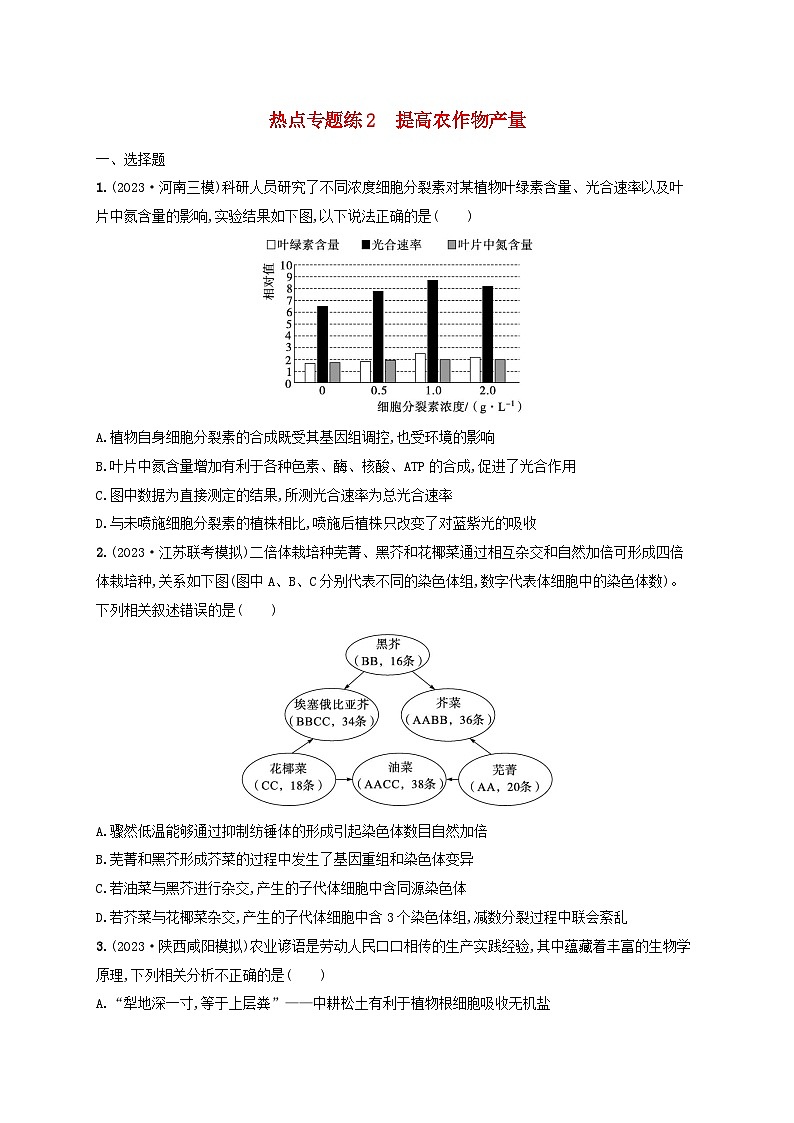 适用于新高考新教材2024版高考生物二轮复习热点专题练2提高农作物产量（附解析）第1页