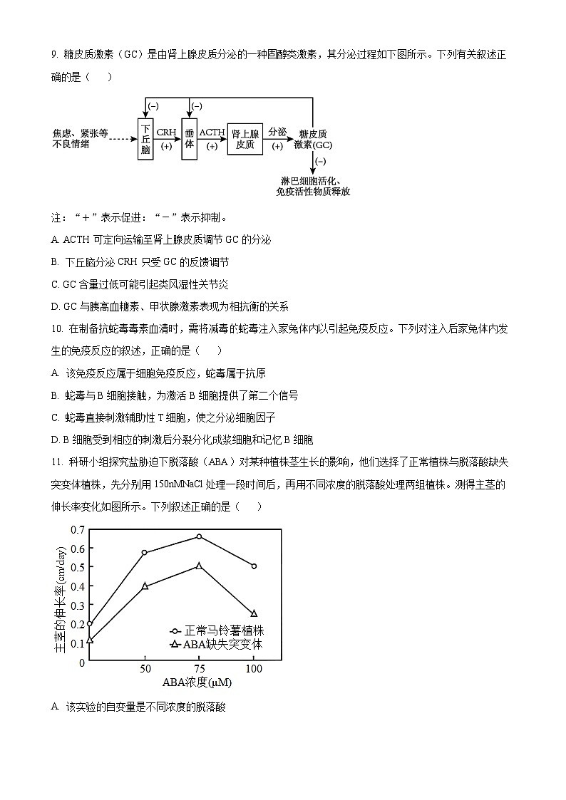 安徽省A10联盟2023-2024学年高三上学期8月开学摸底考试生物试题03