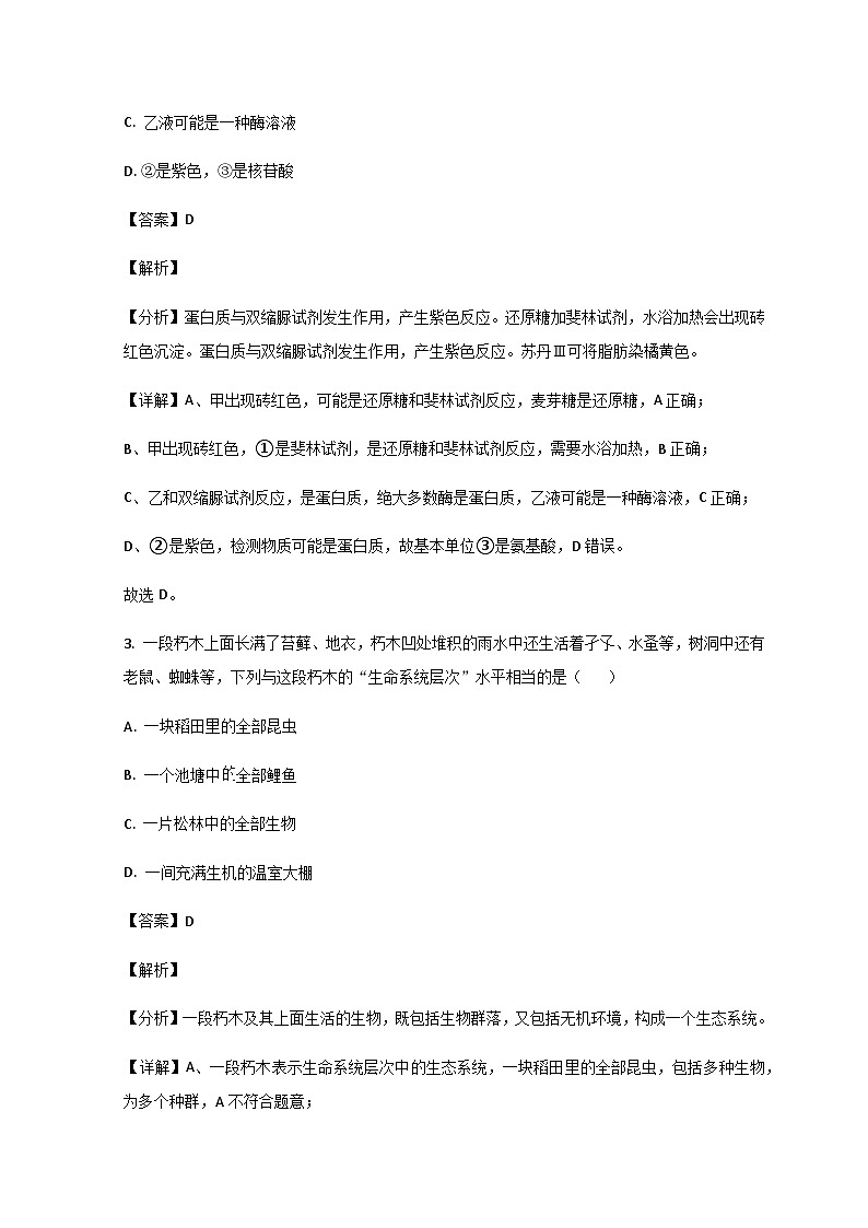 2023-2024学年山东省泰安新泰市第一中学（东校）高一上学期第一次质量检测生物试题含答案03