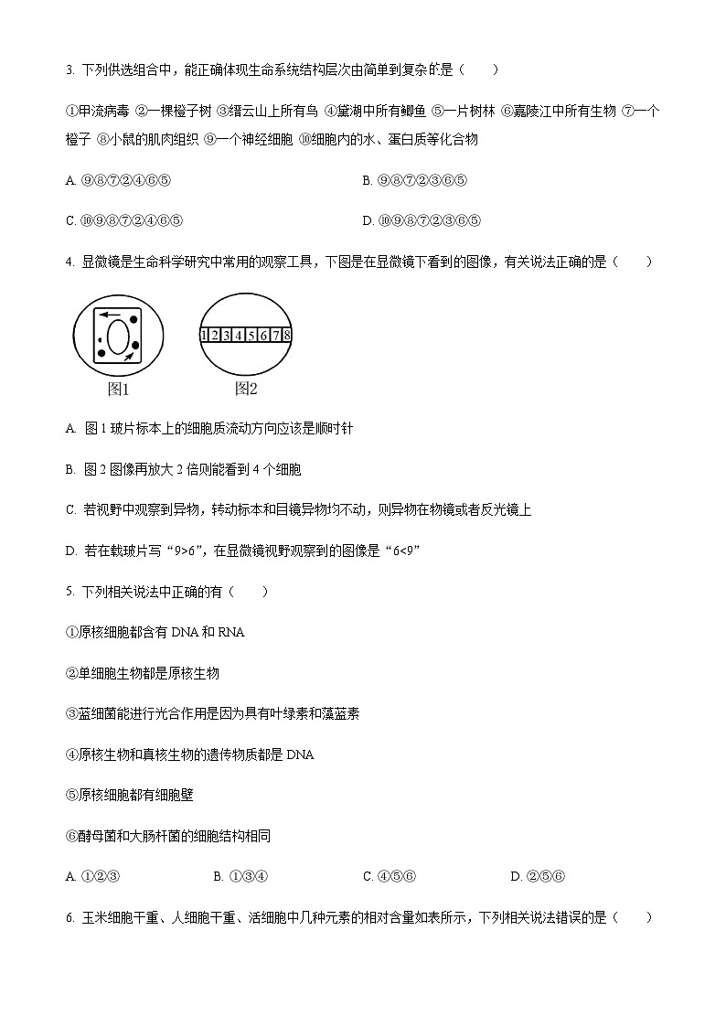 重庆市育才中学校2023-2024学年高一上学期拔尖强基联合定时检测（一） 生物试题（原卷版）第2页